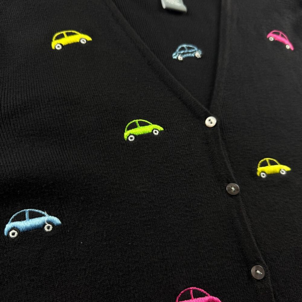 Vintage 90s Eagle's Eye Little Bug Embroidered Car Cardigan Sweater Size Medium - Picture 6 of 10